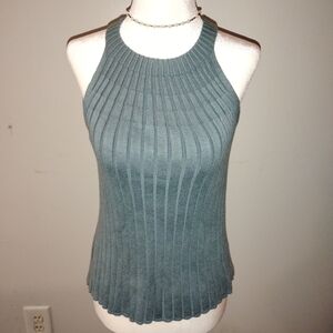 Free People Ribbed Halter Tank in Teal Green